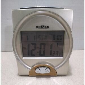 Reizen Talking Atomic Alarm Clock Date Calendar Gold Faux Wood Battery Operated